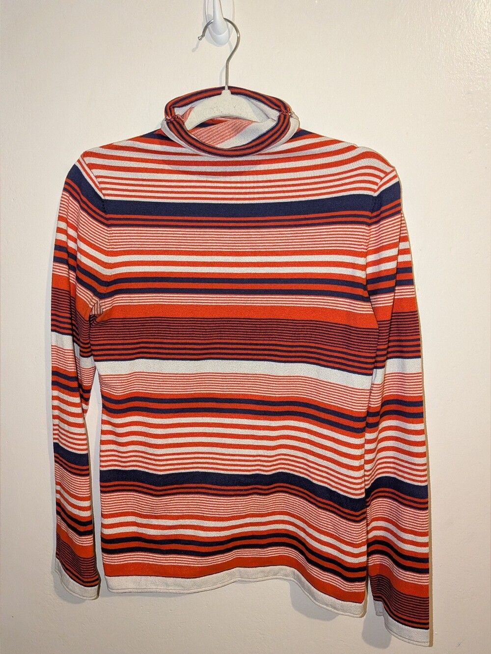 Duluth Trading Co Women's Striped Turtleneck in Red, Navy & White Size S